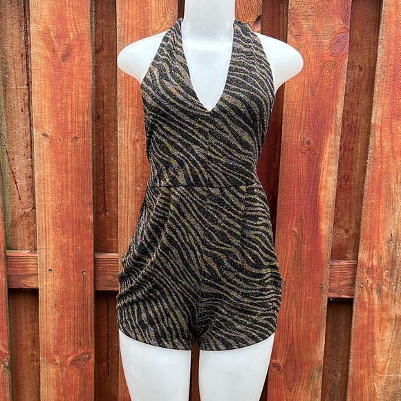 Zara Black and Gold Jumpsuit with Halter Neckline - Picture 2 of 9